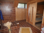 Blick von der Anhöhe: Komfortabler Walmdachbungalow mit Sauna - Saunabereich mit Dusche